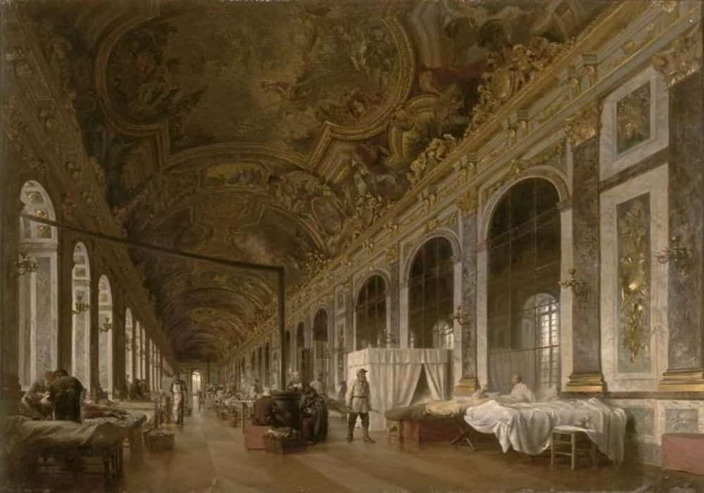 The Hall of Mirrors gallery transformed into a military hospital during the Franco-Prussian War of 1870